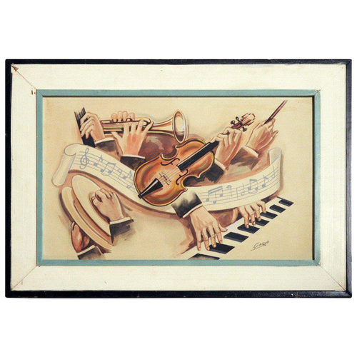 Carlo of Hollywood "Jazz Band" Watercolor Painting