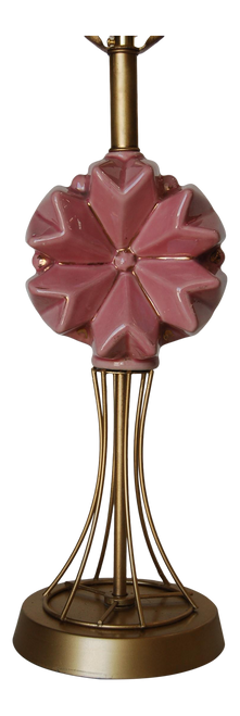 Mid Century Brass Spindel Table Lamp W/ Ceramic Flower Accent