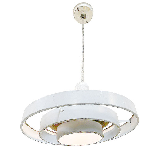 Mid-Century "Saturn" Ceiling Steel 20" Hooded Pendant by Kurt Versen, 6 Available