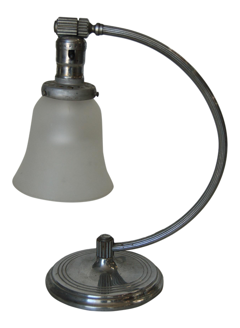 Chrome Art Deco Desk Lamp w/ Bell Shade by Chase Brass
