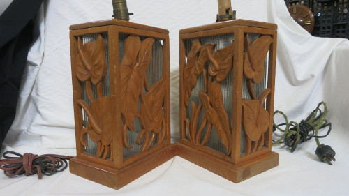 Post War Carved Mango Wood Tropical Mid Century Table Lamp