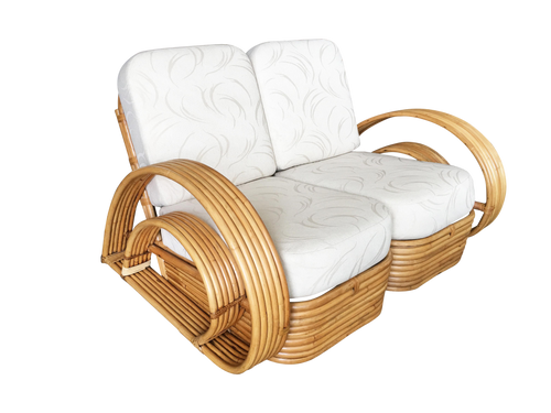 Restored "Double Tear Drop Arm" Rattan Sofa Sectional Settee W/ Stacked Base Restored "Double Tear Drop Arm" Rattan Sofa Sectional Settee W/ Stacked Base