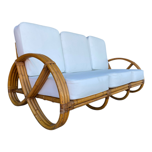 Restored 3/4 Round Pretzel Three-Seat Sofa With Open Base