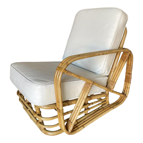 Restored 3-Strand Square Pretzel Rattan Asymmetric Lounge Chair Restored 3-Strand Square Pretzel Rattan Asymmetric Lounge Chair