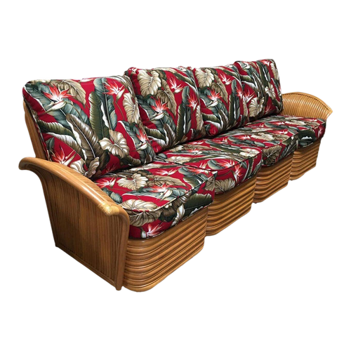 Restored Art Deco Style Rattan Fan Arm Four-Seat Sectional Sofa Restored Art Deco Style Rattan Fan Arm Four-Seat Sectional Sofa