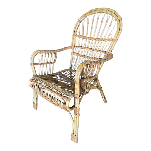 Restored Franco Albini Style Stick Reed Rattan Lounge Chair Restored Franco Albini Style Stick Reed Rattan Lounge Chair