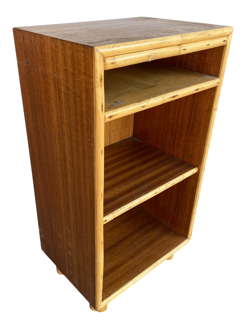 Restored Mid-Century Mahogany Bedside Table With Rattan Border Restored Mid-Century Mahogany Bedside Table With Rattan Border