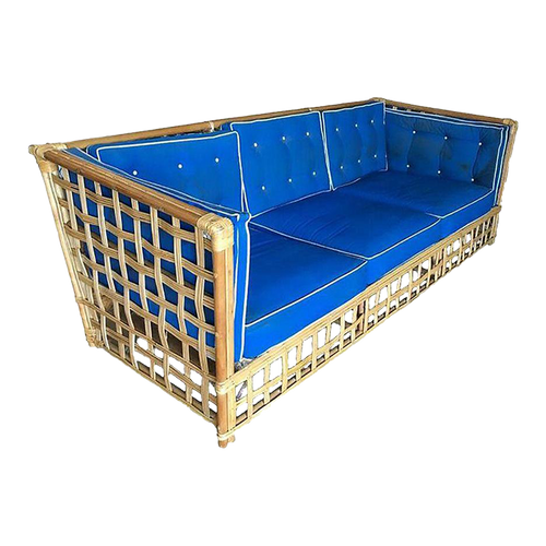 Restored Milo Baughman Style Stick Reed Rattan Cubists Sofa Restored Milo Baughman Style Stick Reed Rattan Cubists Sofa