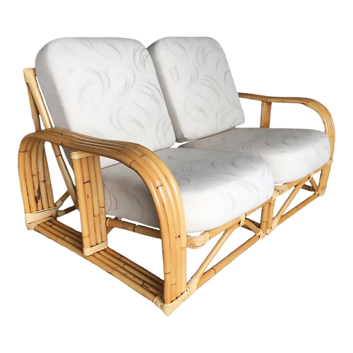 Restored Paul Laszlo Rattan Four Strand Sectional Settee Sofa Restored Paul Laszlo Rattan Four Strand Sectional Settee Sofa