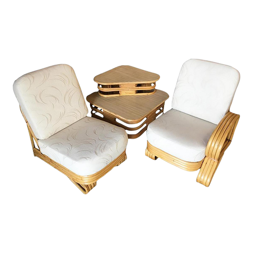 Restored Quad Strand "R" Arm 2 Seat Rattan Corner Sofa With Side Table