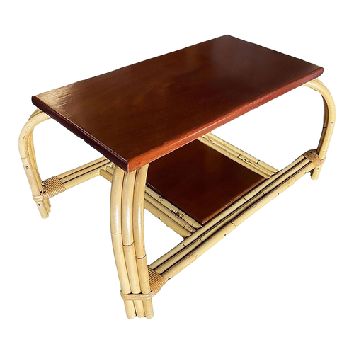 Restored Rattan & Mahogany "Grasshopper" Cocktail Table Restored Rattan & Mahogany "Grasshopper" Cocktail Table