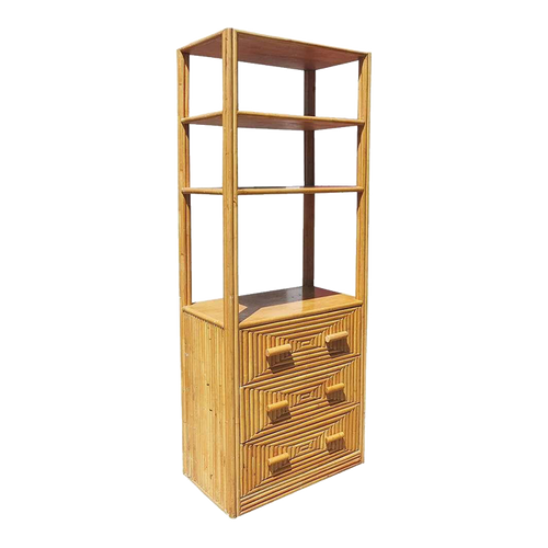 Restored Rattan & Mahogany Display Curio Cabinet Etagere Restored Rattan & Mahogany Display Curio Cabinet Etagere