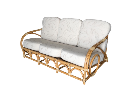 Restored Vintage 1950s Two-Strand "Circles and Speed" Three Seat Rattan Sofa Restored Vintage 1950s Two-Strand "Circles and Speed" Three Seat Rattan Sofa