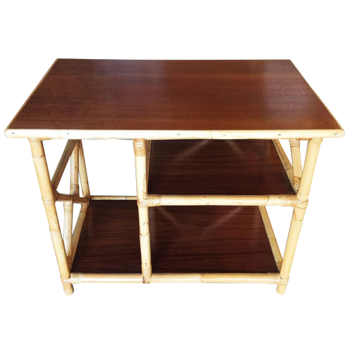 Restored Vintage Mahogany and Rattan Three-Tier Side Table Restored Vintage Mahogany and Rattan Three-Tier Side Table