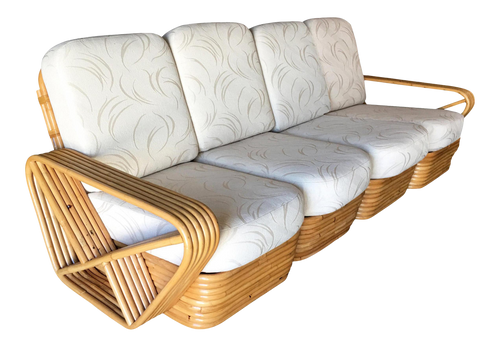 Restored Vintage Paul Frankl Style Five-Strand Square Pretzel Four-Seat Sectional Sofa Restored Vintage Paul Frankl Style Five-Strand Square Pretzel Four-Seat Sectional Sofa