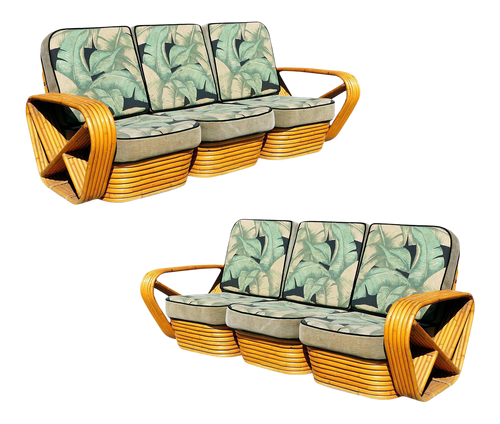 Restored Vintage Paul Frankl Style Six-Strand Square Pretzel 3-Seater Sofa - a Pair Restored Vintage Paul Frankl Style Six-Strand Square Pretzel 3-Seater Sofa - a Pair