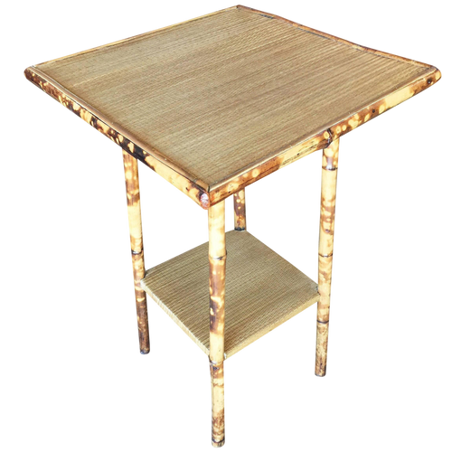 Restored Vintage Tiger Tortoise Bamboo Pedestal Side Table With Straight Legs
