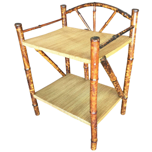 Restored Vintage Tiger Tortoise Bamboo Two-Tier Short Shelf With Bottom Shelf