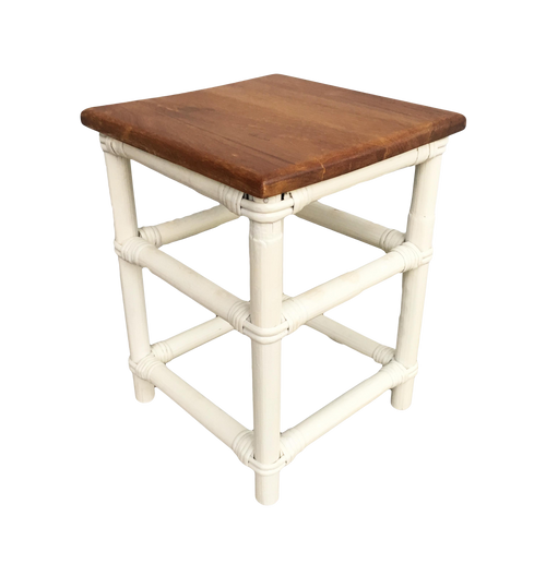 Restored White Rattan Cocktail Side Table W/ Mahogany Top Restored White Rattan Cocktail Side Table W/ Mahogany Top