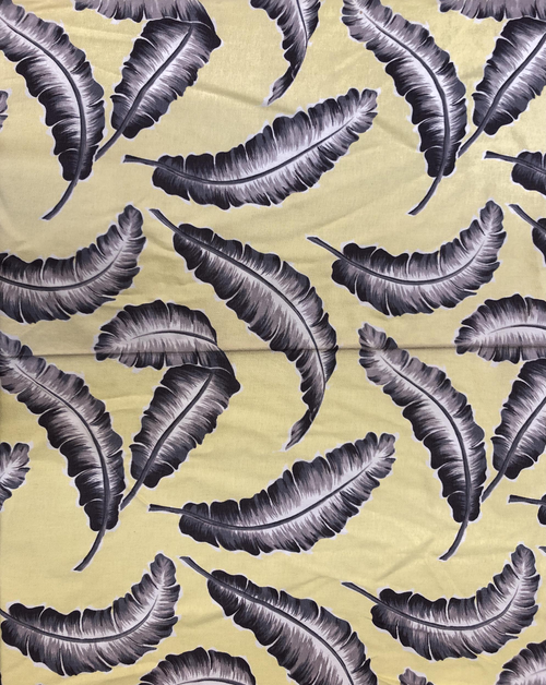 Vintage Mid Century Yellow Barkcloth With Feather Print Vintage Mid Century Yellow Barkcloth With Feather Print