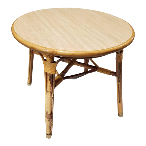 1950s Restored Rattan Small Round Side Table 1950s Restored Rattan Small Round Side Table