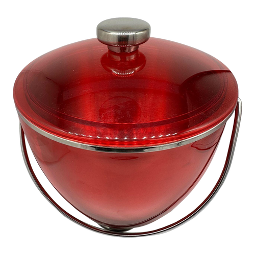 1960s Mid-Century Red Acrylic & Stainless Steel Ice Bucket
