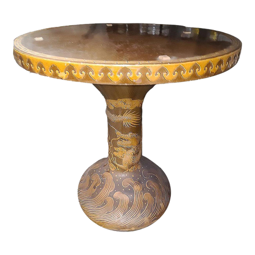 Chinese Dragon Ceramic Glazed Pedestal Table