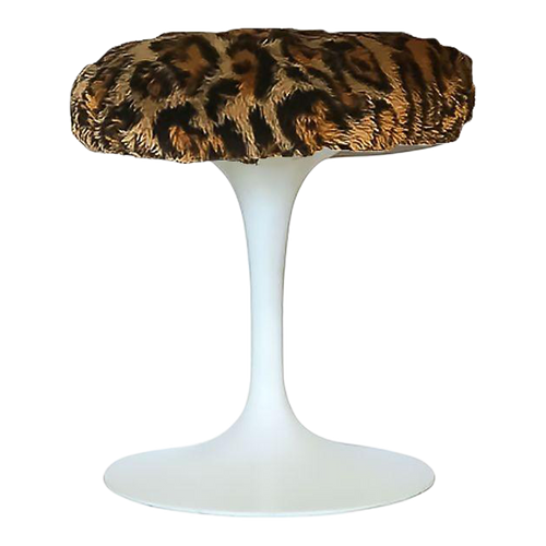 Mid-Century Tulip Stool With Leopard Print Seat Mid-Century Tulip Stool With Leopard Print Seat