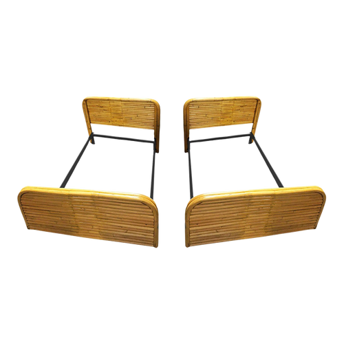 Pair of Mid-Century Restored 1948 Stacked Rattan Twin - Bed Frames Only Pair of Mid-Century Restored 1948 Stacked Rattan Twin - Bed Frames Only