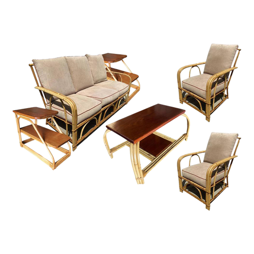 Restored "1949er" Rattan Lounge Chair & Sofa Livingroom Set- 6 Pieces Restored "1949er" Rattan Lounge Chair & Sofa Livingroom Set- 6 Pieces