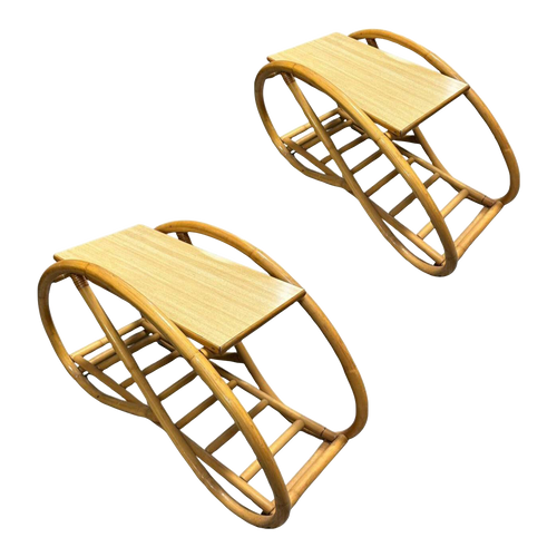 Restored 3/4 Pretzel "Grasshopper" Rattan Side Table W/ Formica Tops Set of 2 Restored 3/4 Pretzel "Grasshopper" Rattan Side Table W/ Formica Tops Set of 2