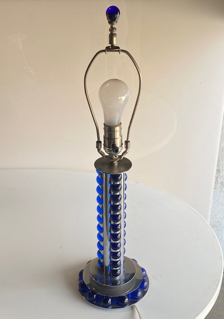 Chromed Steel and Cobalt Marble Art Deco Lamp