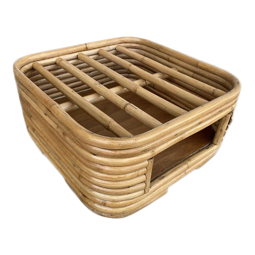 Restored Stacked Rattan Ottoman With Cubby Space Restored Stacked Rattan Ottoman With Cubby Space