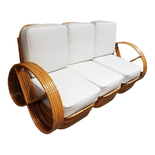 Restored Rattan Six-Strand Three Piece Full Pretzel Sofa W/ Stacked Base