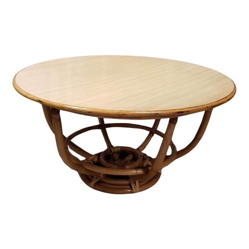 1950s Restored Rattan Round Accent Coffee Table 1950s Restored Rattan Round Accent Coffee Table