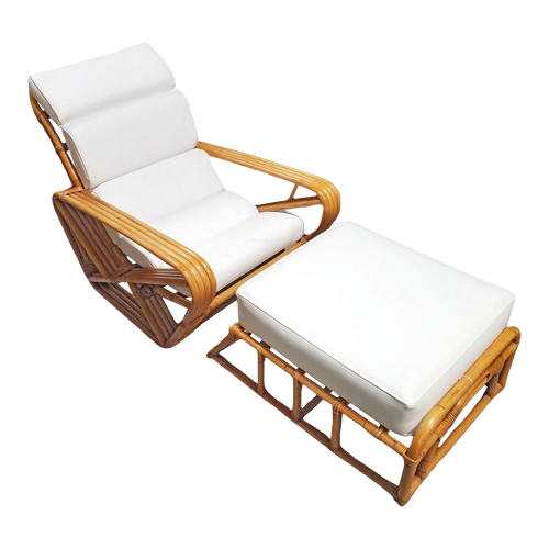 1950s Restored Rattan Four Strand Square Pretzel Chaise Lounge Chair With Ottoman 1950s Restored Rattan Four Strand Square Pretzel Chaise Lounge Chair With Ottoman