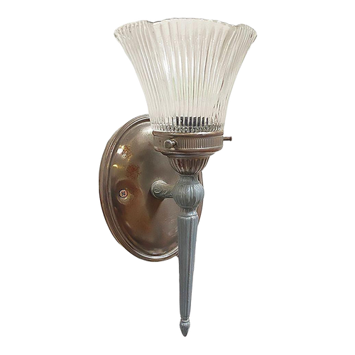 1920s Regency Wall Sconce Electric Light Fixture With Ripped Tulip Shade 1920s Regency Wall Sconce Electric Light Fixture With Ripped Tulip Shade