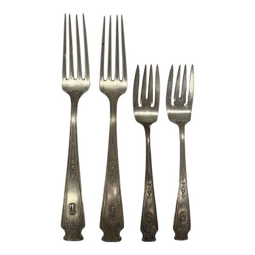 1918 Mandarin Sterling Silverware Set of Four Forks Monogrammed "C" by Whiting Manf Co 1918 Mandarin Sterling Silverware Set of Four Forks Monogrammed "C" by Whiting Manf Co