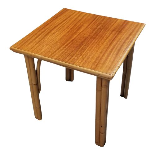 1950s Restored Rattan Three-Strand Arched Legs Coffee Table With a Solid Mahogany Top