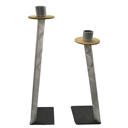 Post Modern Iron, Bronze Candlestick Large Holders by Bruce R. MacDonald, Pair Post Modern Iron, Bronze Candlestick Large Holders by Bruce R. MacDonald, Pair