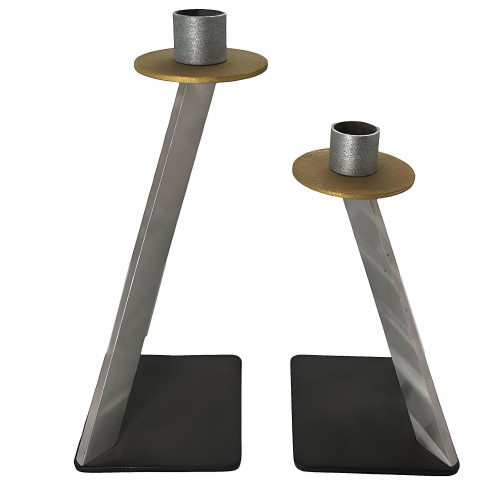 1990s Post Modern Iron, Bronze Candlestick Small Holders by Bruce R. MacDonald, Pair 1990s Post Modern Iron, Bronze Candlestick Small Holders by Bruce R. MacDonald, Pair