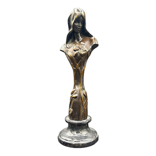 Early 20th Century Emmanuel Villanis Style Art Nouveau French Virgin Mary Sculpture With Marble Base Early 20th Century Emmanuel Villanis Style Art Nouveau French Virgin Mary Sculpture With Marble Base