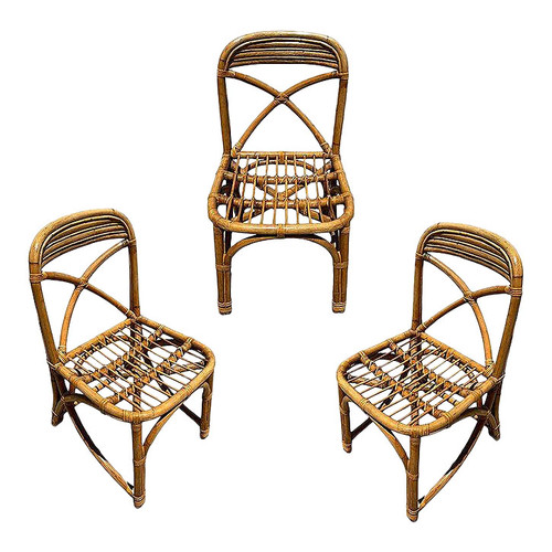 1950s Restored Mid-Century Rattan Dining Side Chairs With "X" Back- Set of 3 1950s Restored Mid-Century Rattan Dining Side Chairs With "X" Back- Set of 3