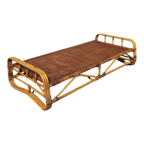 Restored Mid-Century Rattan Day Bed Frame W/ Woven Top Restored Mid-Century Rattan Day Bed Frame W/ Woven Top