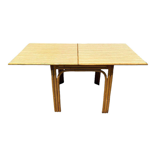 1940s Restored Mid-Century Blond Expanding Hinge Leaf Rattan Dining Table 1940s Restored Mid-Century Blond Expanding Hinge Leaf Rattan Dining Table