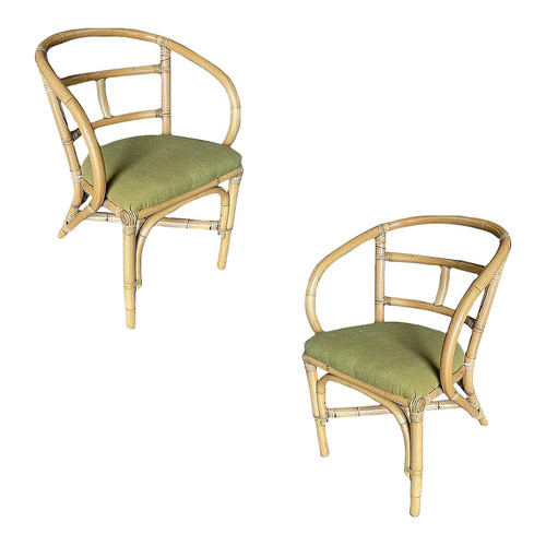 Pair of Restored Mid-Century Loop Arm Rattan Dining Armchairs Pair of Restored Mid-Century Loop Arm Rattan Dining Armchairs