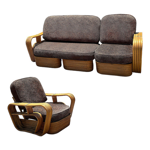 Restored Five-Strand Streamline Square Pretzel Rattan Sofa & Chair Set Restored Five-Strand Streamline Square Pretzel Rattan Sofa & Chair Set