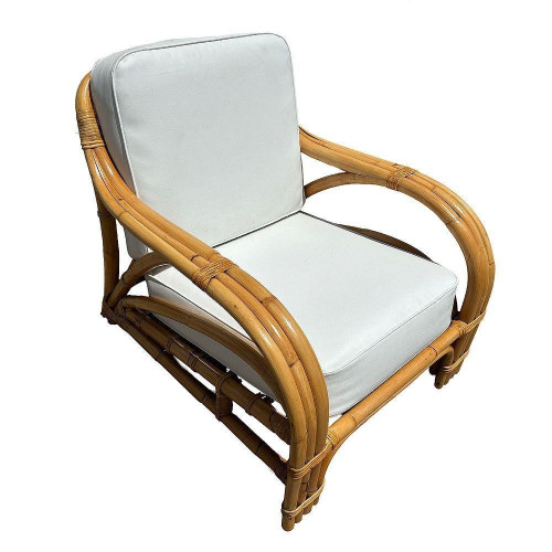 1950s Restored Mid-Century Rattan 3 Strand Transitional Lounge Chair 1950s Restored Mid-Century Rattan 3 Strand Transitional Lounge Chair