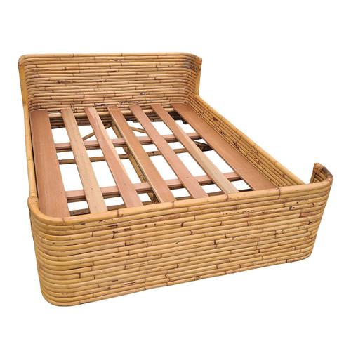 1940s Vintage Full Size Stacked Rattan Bed-Frame by Seven Seas 1940s Vintage Full Size Stacked Rattan Bed-Frame by Seven Seas