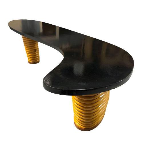 Rare Restored Rattan Amoeba L-Shaped Coffee Table W/ Stacked Legs Rare Restored Rattan Amoeba L-Shaped Coffee Table W/ Stacked Legs